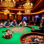 Engaging poker game at sky 88 casino, showcasing strategic play around an elegant table.