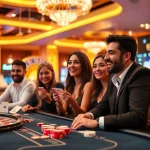 Exciting online gambling scene with players engaged in game bài đổi thưởng at a virtual poker table.