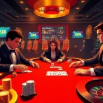 Experience the excitement of online gaming at 33win68 with vibrant casino tables and glowing slot machines.