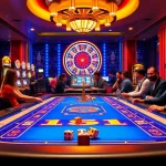 B52 gaming action with players at a vibrant table, chips flying and excitement in the air.
