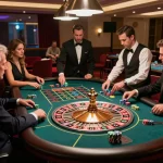 Players engaging in a thrilling roulette game at an upscale casino, showcasing MM88 excitement.