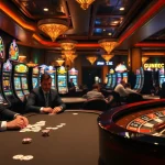 High-stakes poker action at https://u888-01.in.net/ with vibrant slot machines and roulette wheels.
