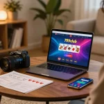 Player engaging with the 789club online poker interface on a laptop in a cozy home setting.