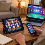 Engaging with 88vv casino games on a tablet, showcasing a strategic betting scenario in a cozy home