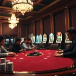 Players engage in high-stakes poker at a luxurious casino table, highlighting the excitement of nohu gaming.