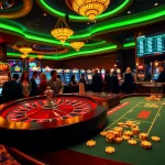 Experience the excitement of raja luck at a vibrant casino featuring roulette tables and slot machines.