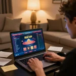 RIKVIP online player strategizing for a winning session on their laptop