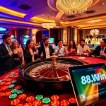 Players enjoying excitement at 68win's roulette table in a bustling casino setting.