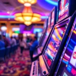 Garasislot menampilkan mesin slot yang cerah dalam suasana kasino yang ramai.
