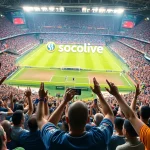 Socolive streaming live football matches in a packed stadium filled with passionate fans.