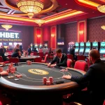 Exciting casino ambiance showcasing SHBET's high-stakes poker tables and vibrant gaming atmosphere.