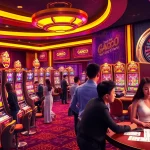 Spin the vibrant Slot Gacor machines amidst an exciting casino atmosphere, filled with eager players and colorful lights.