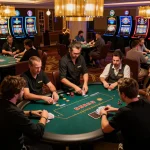 Engaging players at F8BET poker tables enjoying a thrilling gaming experience in an upscale casino environment.