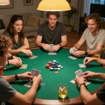 Playing poker with friends at home, showcasing an engaging australian online casino experience.
