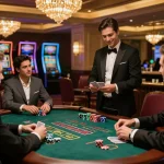 A player strategizes during a thrilling blackjack game at kdslot casino, surrounded by vibrant atmosphere and elegant decor.
