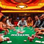 SODO CASINO gaming table with players intensely engaged in a thrilling poker game.