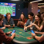 Group enjoying Fabet online sports betting with excitement and technology