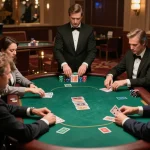 Engaging poker gameplay at a luxury casino by bsport, showcasing strategic hands and player focus