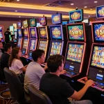 Players enjoying engaging slot machine experience with vibrant visuals and exciting gameplay on display.