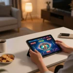 Engaging with the rikvip online casino app through a tablet in a cozy home environment