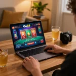 Engaging in Go88 online casino games from a cozy home setup, showcasing vibrant gameplay.