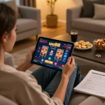 Engaging in poker and slots on the uu88 casino app from a cozy living room.