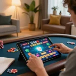 Engaging with the game go8 on a tablet in a cozy home gaming setup.