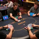 Engaged players strategizing their bets at nhà cái 8xbet's online poker tables, showcasing a dynamic gambling experience.