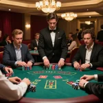 Pemain yang merancang strategi di meja blackjack BIOSKOP69 di tengah suasana kasino yang elegan.