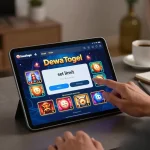 Dewatogel Link Alternatif Login Terbaru interface displayed on a tablet during online gambling session