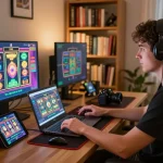 Cucu777 player engaged in a live dealer game on laptop, showcasing home gaming strategy