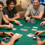 Engaged players enjoying a home poker game during a lively evening, highlighting du88 strategies and camaraderie.
