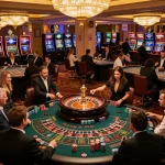 ku88 players engaging at roulette tables in an upscale casino setting with vibrant atmosphere