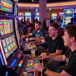 Players enjoying exciting moments at Lucky 88 slot machine in vibrant casino atmosphere.