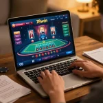 Engaging with the 78win casino interface for live dealer blackjack at home.