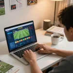 Engaging online sports betting atmosphere with ty le bong da on laptop screen