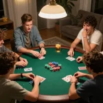 Friends enjoying poker night, showcasing house rules and strategies at nhà cái rr88.