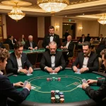 Engaging poker game at BEM88 casino showcasing strategic player interactions and upscale setting