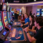 Exciting digital casino scene at Barcaslot featuring diverse players immersed in gaming action.
