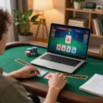 Player enjoying tip88 online gaming with a live dealer at home, showcasing strategy and engagement.