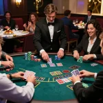 Players at the blackjack table enjoying an engaging HM88 gaming experience amid vibrant casino atmosphere.