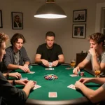 Enjoying a friendly poker game night at home with friends using a credit card casino for betting.