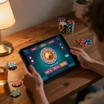 Experience the thrill of online gaming with tr88 in a cozy home environment, showcasing live casino interaction.