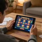 Kemenangan maksimal achieved through strategic online gaming in a cozy home setup.