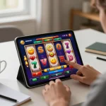 Engaging gameplay of slot online on a tablet in a cozy setting
