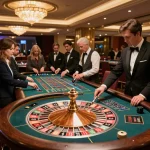 Players at a roulette table experience the excitement of luck88com in a luxurious casino setting.