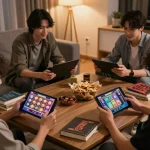 Engage in thrilling online gaming with Gsc108 Daftar showcased on mobile devices in a relaxed living room.