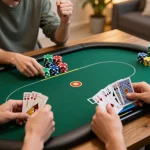 Exciting gameplay at 888newcasino with a person engaged in online poker, colorful chips visible.