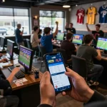 Engaging in strategic sports betting on uu88 app in a vibrant venue with fans around