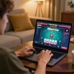 Player engaging in live casino action on 98winlive from a cozy home setup, highlighting modern online gaming